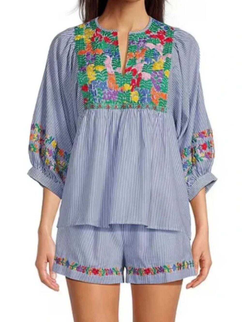 J.Marie Tristen Embroidered Stripe Top & Shorts Set
